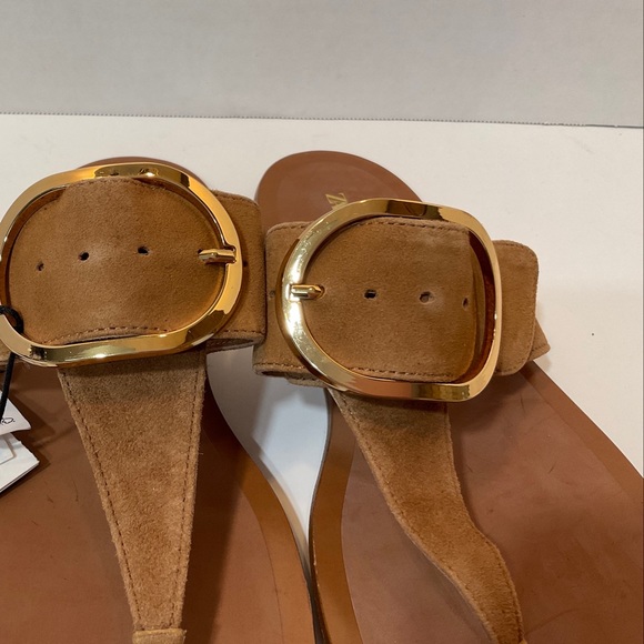 ZARA NEW WOMAN BUCKLED LEATHER FLAT THONG SANDALS EARTH BROWN 10/41 2605/010 - Picture 10 of 10